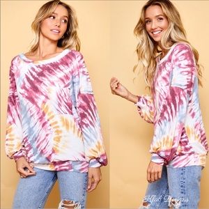 NWOT Ces Femme White, Blue, Pink, Orange Tie Dye Sweatshirt Sizes M, L
